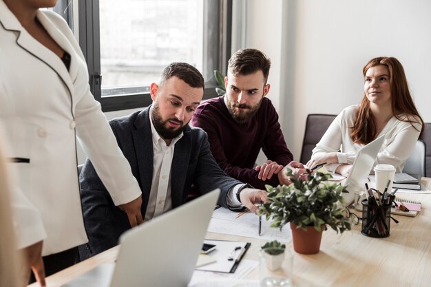 Front view of business people in meeting