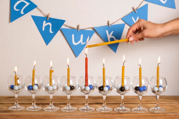 Free Photo front view candles happy hanukkah