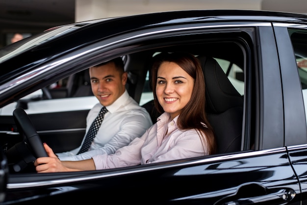 Front view car dealers testing car