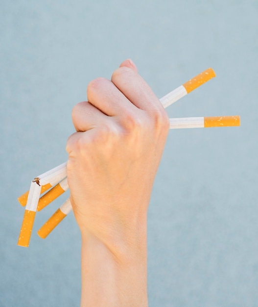 Front view of cigarette bad habit concept