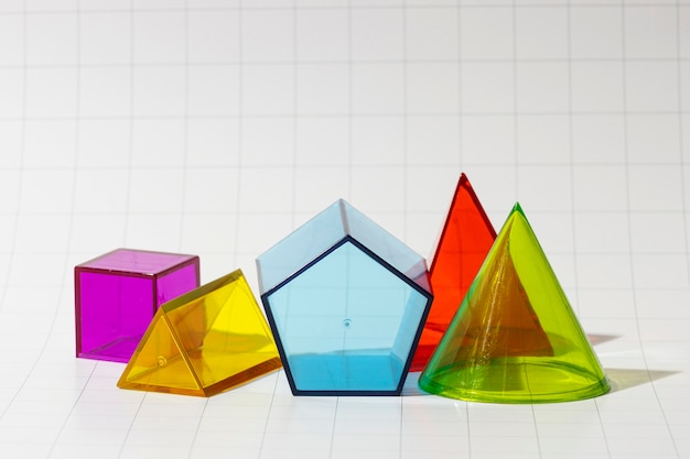 Front view of colorful geometric forms