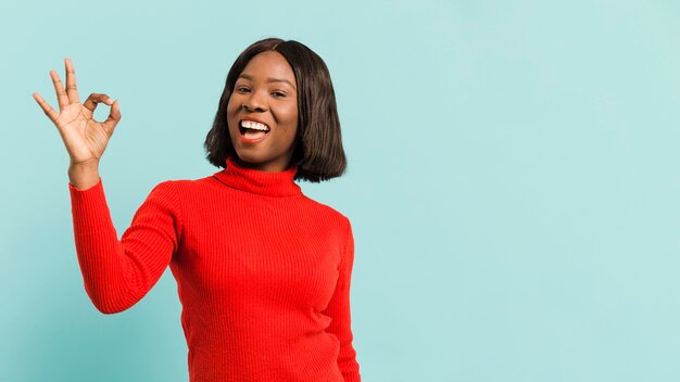 Front view confident woman in studio