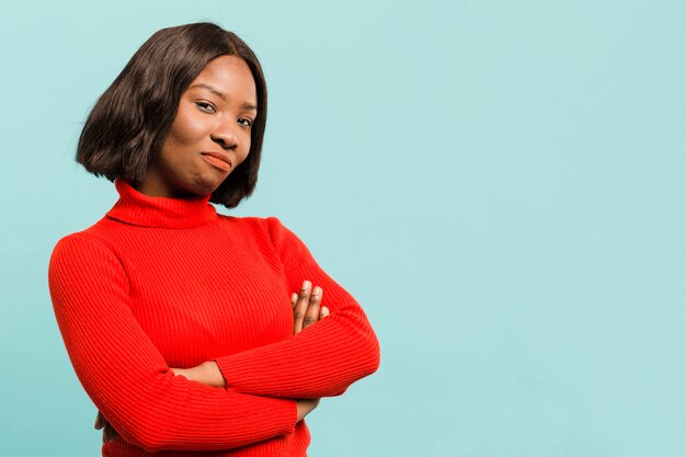 Front view confident woman in studio