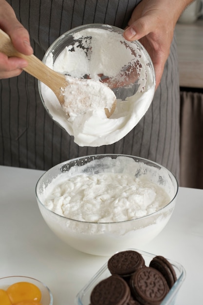 Front view cook making cream