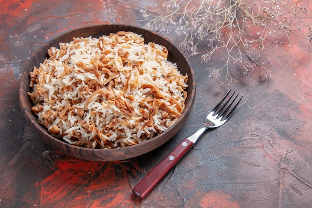 Free Photo front view cooked rice with dough slices on dark floor photo dish meal dark food