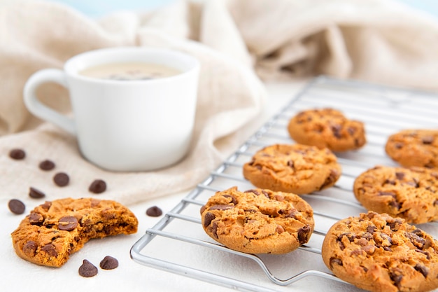 Front view cookies and coffee