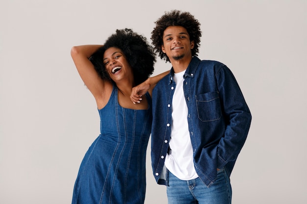 Front view couple with afro hairstyles