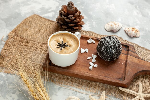 Front view cup of coffee espresso with chocolate cake on white surface