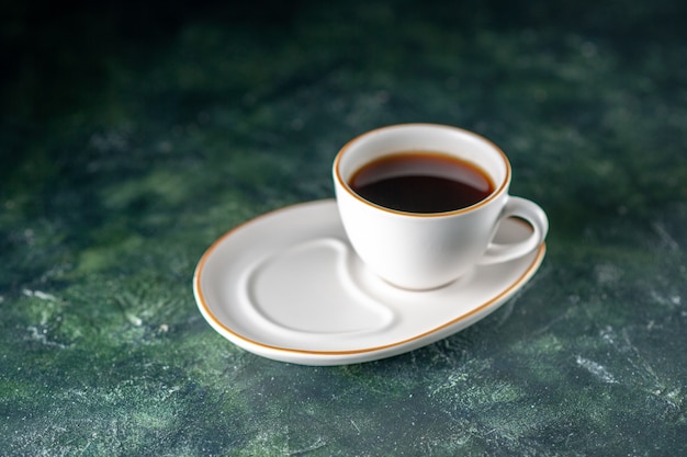 front view cup of tea in white plate on dark surface color ceremony breakfast morning photo bread glass drink