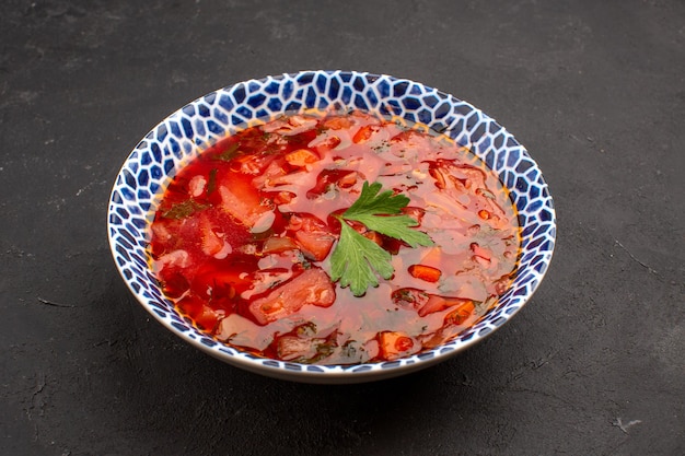 Free Photo front view delicious borsch ukranian beet soup on dark space