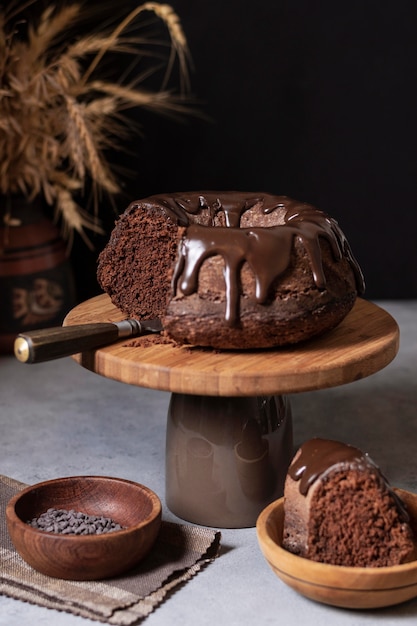 Front view of delicious chocolate cake concept