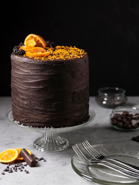 Free Photo front view of delicious chocolate cake concept