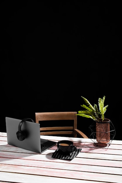 Free photo front view of desk concept with copy space