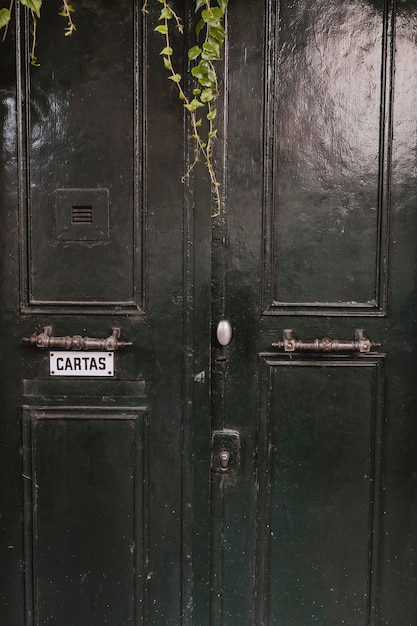 Front view of door of city building