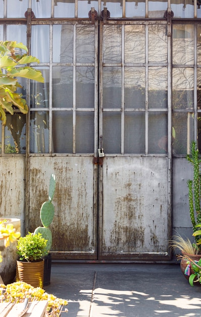 Free photo front view door to greenhouse