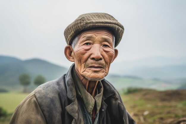 Front view elderly man with strong ethnic features