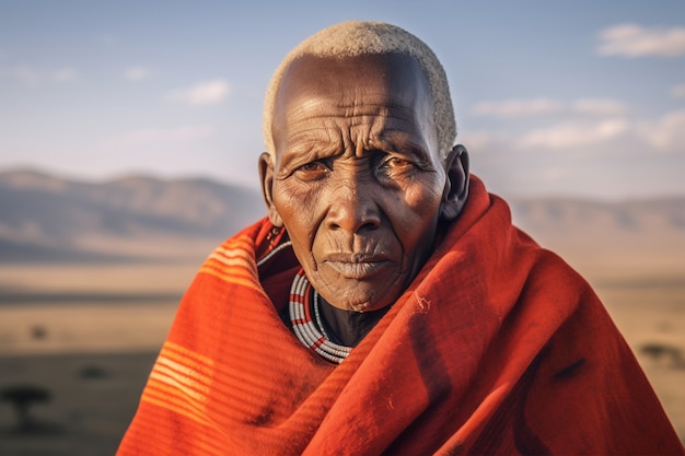 Front view elderly man with strong ethnic features