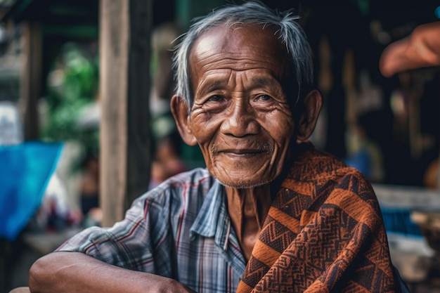 Front view elderly man with strong ethnic features