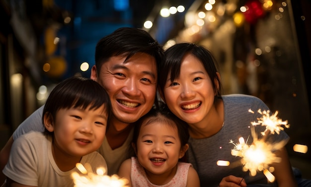 Front view family celebrating new year