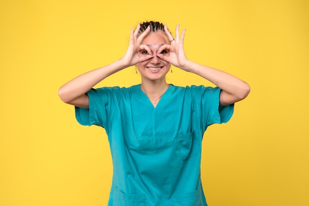 Front view female doctor in medical shirt, covid-19 health hospital virus color nurse