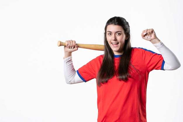 Front view female player with baseball bat