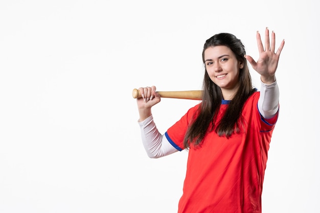 Front view female player with baseball bat