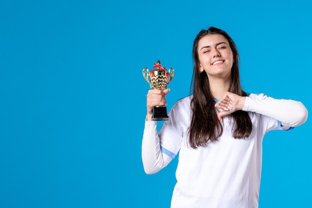 Front view female player with cup