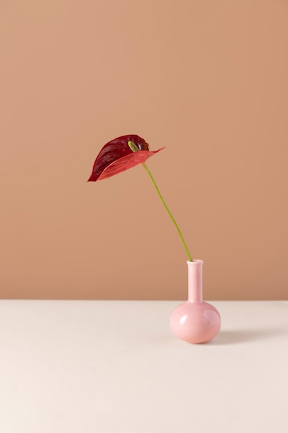 Front view of flower decor in a vase with copy space