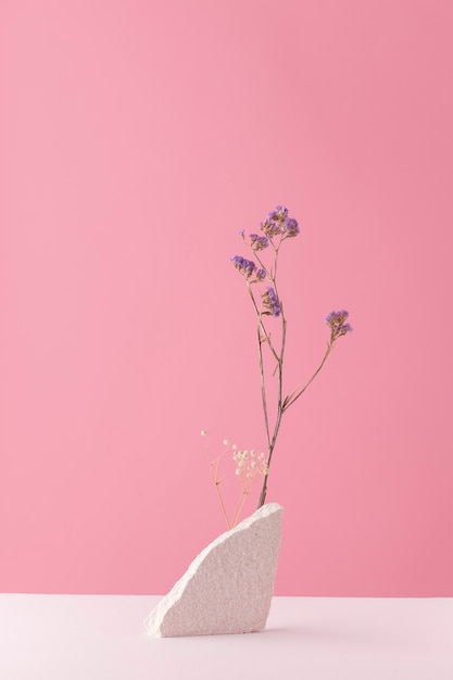 Front view of flower decor with stone slab