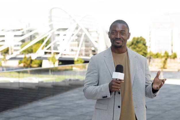 Front view formal male journalist