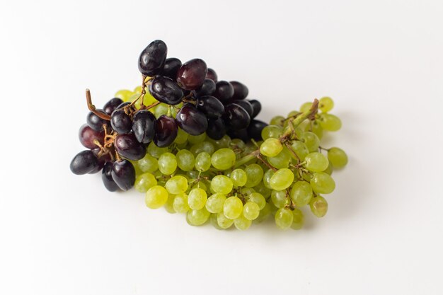 Front view fresh juicy grapes mellow and ed on the white background