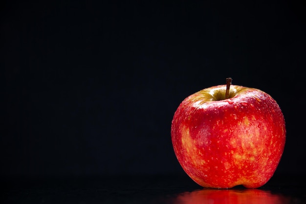 Front view fresh red apple on black background color ripe mellow tree exotic tasty darkness photo pear