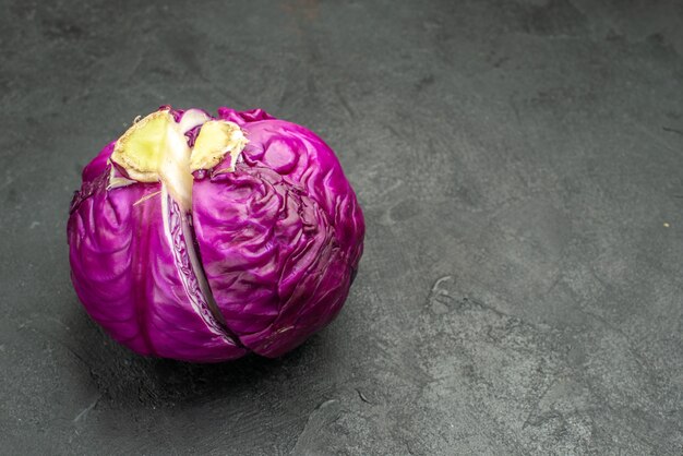 Front view fresh red cabbage half cut on dark desk ripe food salad health diet