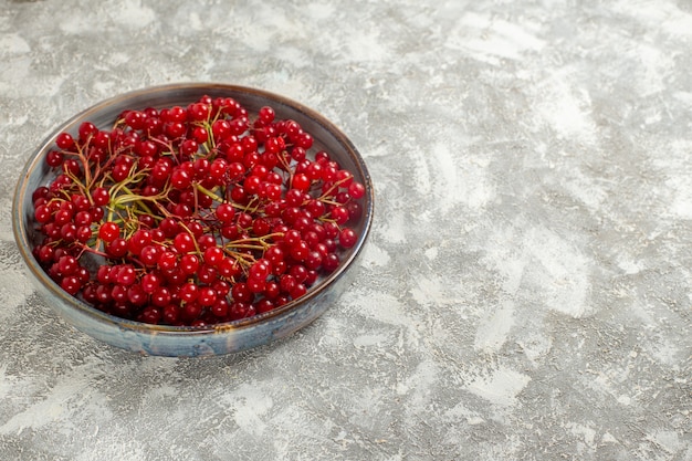 Free Photo front view fresh red cranberries inside tray on light white table berry color fruit wild red