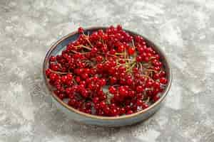 Free photo front view fresh red cranberries inside tray on white table berry color fruit wild red