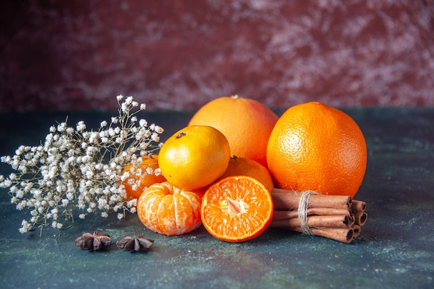 Front view fresh tangerines on dark background fruit citrus citrus ripe juice tree taste mellow color