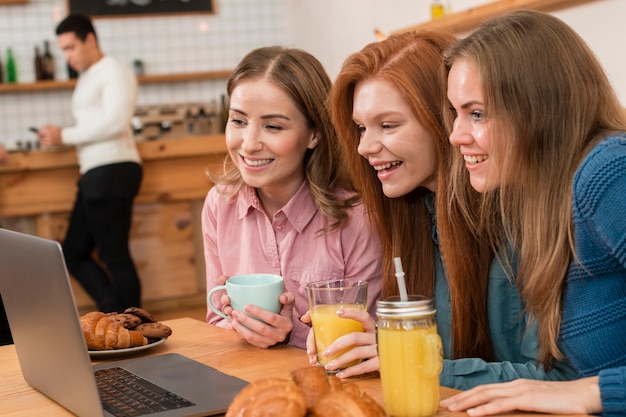 Front view of friends spending time together