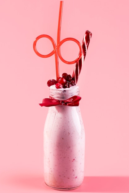 Front view of fruit dessert in glass