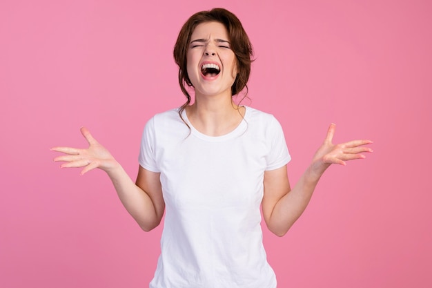 Front view of frustrated woman