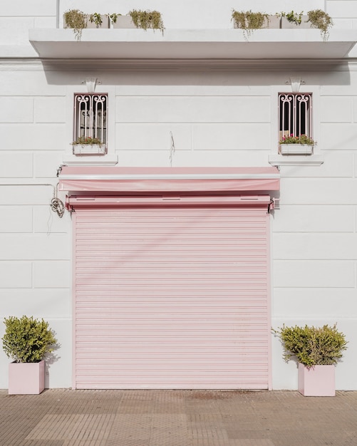 Free photo front view of garage door in a city building