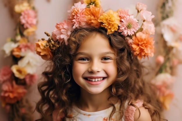 Front view girl posing with beautiful flowers