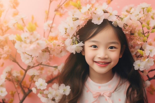 Front view girl posing with beautiful flowers