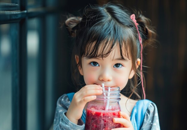 Front view girl with delicious smoothie