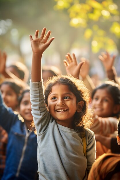 Front view girls holding hands up