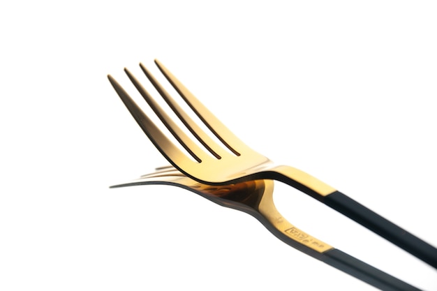 Free photo front view golden fork on white background