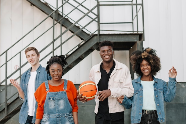 Front view group of teenagers smiling