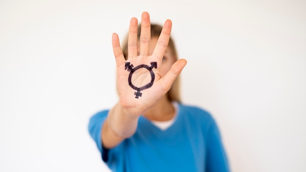 Front view hand with transgender sign