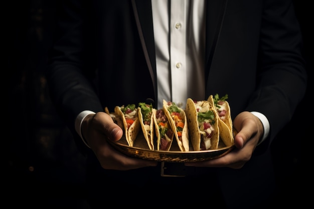 Free photo front view hands holding delicious taco