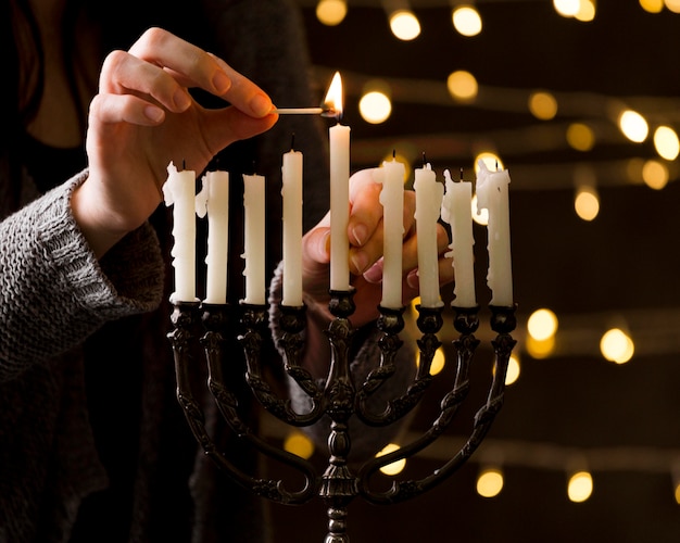 Free Photo front view of hanukkah candle holder concept