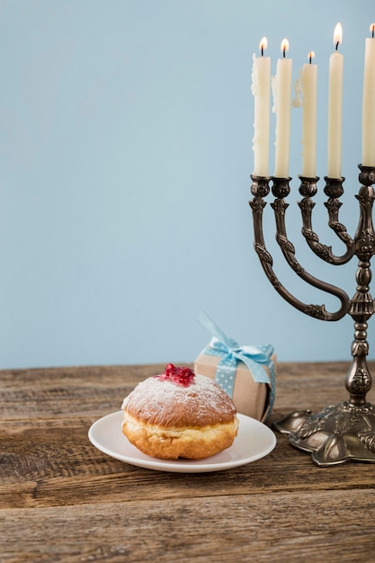 Free photo front view of hanukkah concept with copy space